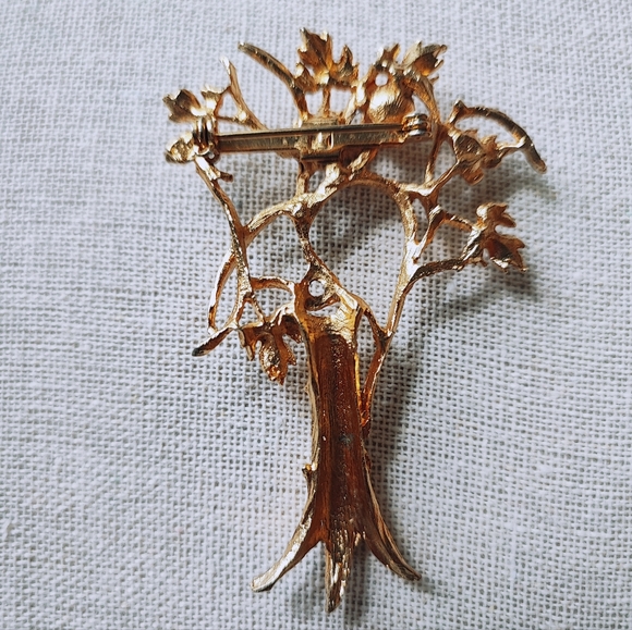 Lucky Money Tree Pin Gold Tone Faux Pearl Vintage Brooch Faux Pearl - Picture 2 of 6